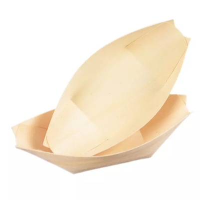 8 Inch Wooden Disposable Serving Cone Sushi Boat Serving Trays For Restaurants