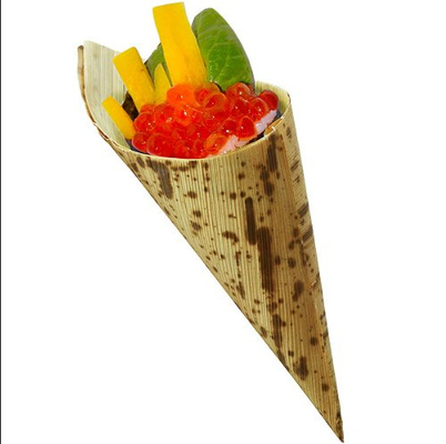 Disposable Wood Bamboo Leaf Appetizer Cones For Chinese Food Sushi