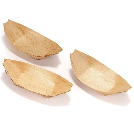 Biodegradable Disposable Serving Cone Bamboo Leaf Plate Boat For Sushi Food