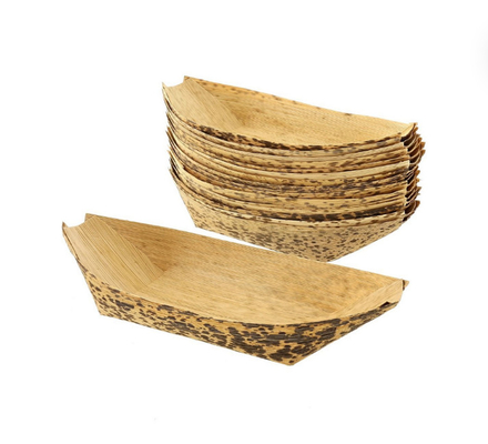 Biodegradable Disposable Serving Cone Bamboo Leaf Plate Boat For Sushi Food