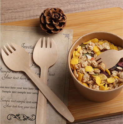 Disposable Birchwood Wooden Eco Friendly Spork 165mm For Takeaway Packaging