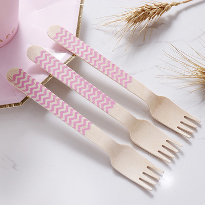 160mm Dinner Cake Pink Wooden Cutlery Utensils For Celebration