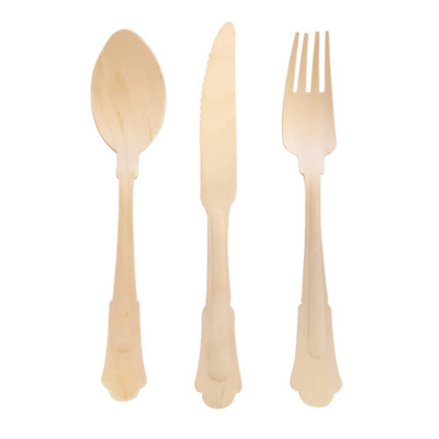 Biodegradable Disposable 200mm Wooden Knife Fork Spoon Birch Wood With Napkin Wrapped