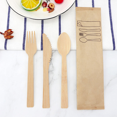 100% Natural Eco Friendly Disposable Bamboo Cutlery Set with Pouch Bag