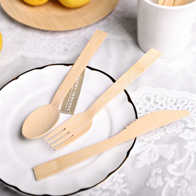 17cm Picnic Biodegradable Disposable Bamboo Cutlery Kits Of Fork Knife