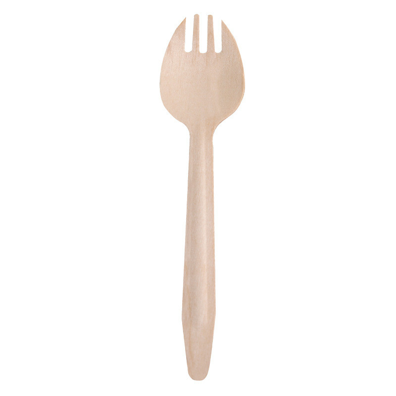 Disposable Birchwood Wooden Eco Friendly Spork 165mm For Takeaway Packaging