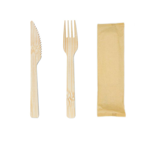 17cm Picnic Biodegradable Disposable Bamboo Cutlery Kits Of Fork Knife